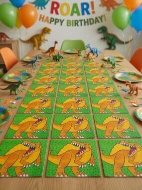 Pack of 25 Orange T-Rex Dinosaur Napkins 6.5" Kids Birthday Party Supplies